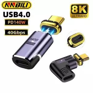 NNBILI 마그네틱 USB C 타입 어댑터, 썬더볼트 3, 140W 고속 충전 자석 컨버터 케이블, 8K @ 60Hz USB-C US