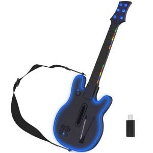 Lyvix Wireless Guitar Hero Controller for PS3/PS4/PC, Rechargeable Game Hero, Rock Band, Clone Fortnite Festival, PlayStation 3/4 / PC with RGB Light, Audio Jack