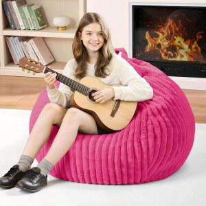 홈구아바 2피트 빈백 의자, 메모리 폼이 채워진 2인치 소형 빈백, 세탁기가 있는 교실, 거실, 침실용 네덜란드 코드 플러시 커버