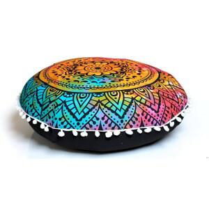 크래프트 칼라 라운드 만다라 보호 베개 커버 명상 인도 룸 좌석 파우치 거실 요가 홈 데코 침실 발코니 정원 장식 면 바닥 쿠션 (32, 멀티 플라워)
