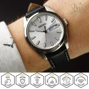 Seiko 세이코 [세금포함] [정품] Men 시계 Neo 클래식 쿼츠 실버 다이얼 블랙 가죽 스트랩 SUR447 NEW 명품