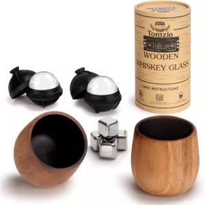 톰지오 위스키 잔 2종 세트 리얼 차드 아카시아 우드 11온스 버번 텀블러 스카치 칵테일용 수제 일체형