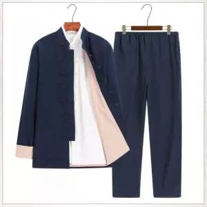 남성용 상하의 중국 전통의상 네이비블루 생활복 소품 한복 세트