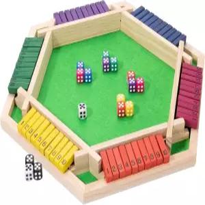 MNYUN 6인용 박스 게임 대형 종료 16개의 주사위와 지침이 포함된 15인치 나무 보드 테이블 수학 클래식스
