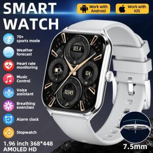 LIGE 울트라 씬 스마트 워치 1.96인치 AMOLED 360*360 HD 픽셀 디스플레이 항상 시간 표시 통화 알림 스마