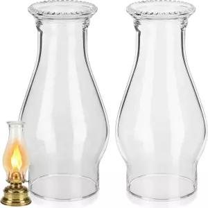 VIHOESE 2개 오일 램프 굴뚝 교체 투명 허리케인 글로브 유리 그늘 3인치 베이스 등유