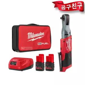 밀워키 M12 FIR38-252B 충전 임팩 라쳇 렌치 12V 2.5Ah 배터리 2개 9.5mm 브러쉬리스 무선