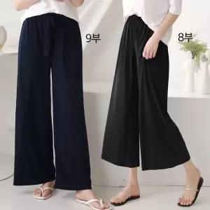 여성 여름 국산 8부 9부 기장선택 무지 스판 밴딩 통바지 츄리닝 트레이닝 와이드 팬츠 PN0399S