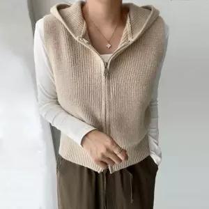 여성 봄 가을 투웨이 집업 세미크롭 후드 니트 조끼 베스트 간절기 VE0021S