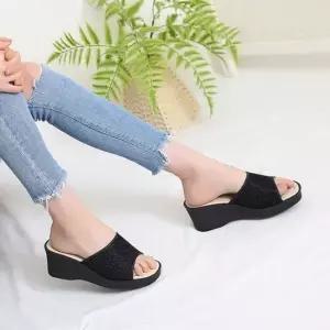 국내제작 글리터 텍스처 키높이 웨지솔 충격흡수 데일리 슬라이드슈즈 6SS 글리터스트랩