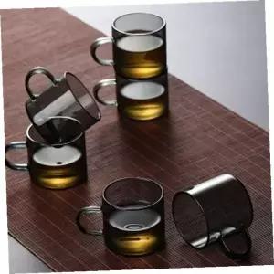 내열유리찻잔세트 로하티핸들내열유리찻잔6p(100ml)(투명블랙)