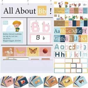 Blossound 34 x 27 편지 포켓 차트 103 ABC 플래시 카드 오늘의 알파벳 추적 교육용 벽 포스터 교사 홈스쿨
