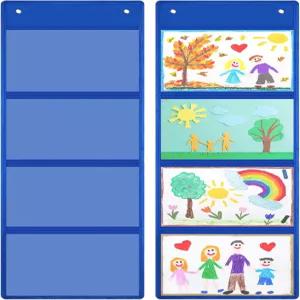 워터세이 교실용 2개 수납 포켓 차트 37.4 x 13인치 카드 그림 수업 시연 숙제 교사 사무실 정리용 4개