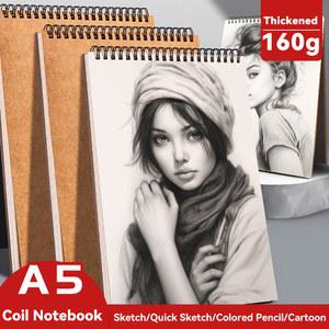 휴대용 나선형 스케치북 노트북 종이 페인팅 학교 두꺼운 160GSM 저널 문구 사무실 DIY 일기 32K A5
