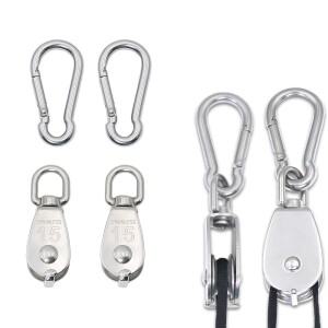 2-6PCS M15 스테인레스 스틸 풀리 클라이밍 버클 회전식 로프가  단일 리프팅 도구