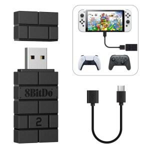 스위치 1/2, Windows PC, Mac 및 Raspberry Pi용 8BitDo 무선 USB 어댑터 2, Xbox Series X & S, Xbox One Bluetooth, Switch Pro 및 PS5 컨트롤러-블랙 OTG 케이블과 호환됩니다