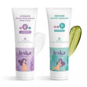 Leska Maternity Stages B  C 세트 | 수분 공급 벨리 크림 및 회복 올 오버 토닝 젤 | 임산부 6-9개월 및