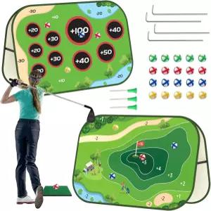 JIIFO 골프 치핑 게임 세트 - 클럽 터프 매트 20개의 스티키 볼 3개의 티가 포함된 양면 실내 야외 연습