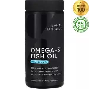 스포츠리서치 오메가 - 3 피쉬오일 1250mg 180정 소프트젤 Omega Fish Oil Triple strength