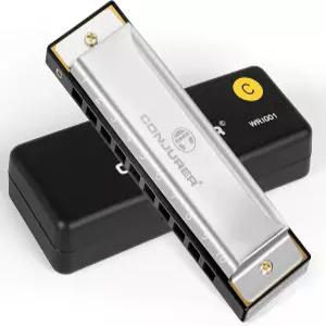 초보자를 위한 컨저 블루스 하모니카 10홀 다이아토닉 키 오브 C 메탈 마우스 오르간 브라스 리드 케이스