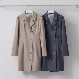 여성 하객룩 결혼식 버튼 카라넥 백브이 미니드레스