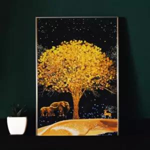 황금 나무 코끼리 사슴 행운 돈 들어오는 거실 액자