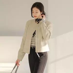 [스타일온미] 리엘스 미드 시즌 세미 크롭 레더 집업 라이더 자켓