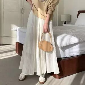 [하프클럽/]캉캉 플리츠 롱스커트 봄 여름 밴딩 쉬폰 화이트 스커트
