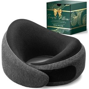 비행기용 프로글로브 럭스 메모리 폼 여행용 목 베개 부드러운 턱 지지대가 있는 인체공학적 360 지지대 면 커버 컴팩트 압축 백 애쉬 블랙
