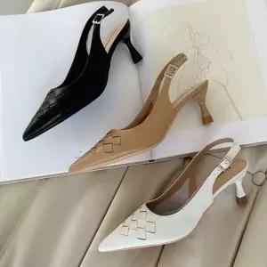 [라일리] Rly 소가죽 위빙디테일 슬링백 미들힐 뮬 힐 6SS