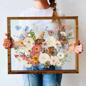 볼락 플로팅 프레임 16x20 티크 우드 픽처 더블 UV 유리 섀도우 박스 플라워 프레스 대형 건조 아트웍 부케