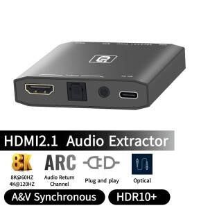 HDMI2.1 오디오 추출기 8K 60Hz 4K120Hz HDR HDMI 호환 오디오 변환기 분배기 어댑터-광학 TOSLINK SPDIF A