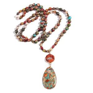 요미사 보호 목걸이 여성용/남성 트렌디, 32/35/36인치 내추럴 스톤 비즈 롱 펜던트 목걸이, 핸드메이드 보헤미안 패션 차크라 청키 선언 참 주얼리 선물