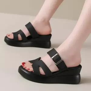 [니나스파리]7cm 버클라인 웨지통굽 슬리퍼