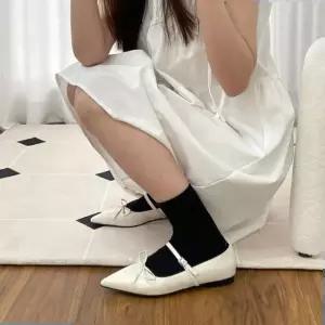 스틸레토 뾰족코 발등 스트랩 메리제인 리본플랫 4fY