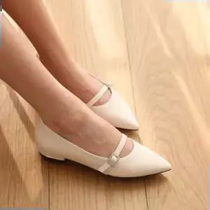 뾰족코 스틸레토 발등 스트랩 메리제인 여성 플랫 4fY