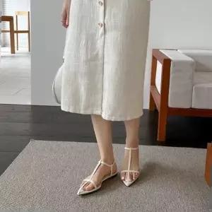 스틸레토 뾰족코 버클 티스트랩 여성 플랫 단화 4fY