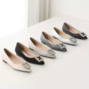 국내제작 뾰족코 큐빅 사각 장식 하객룩 플랫Y