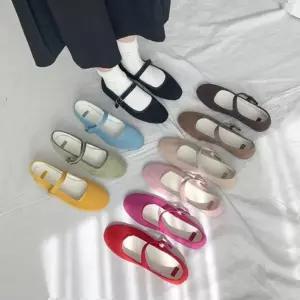 스웨이드 라운드 발등 스트랩 메리제인 여성 플랫 4fY