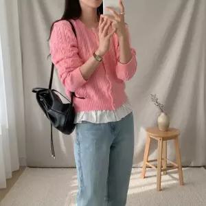 여성 꽈배기 라운드넥 니트 데일리 여리핏