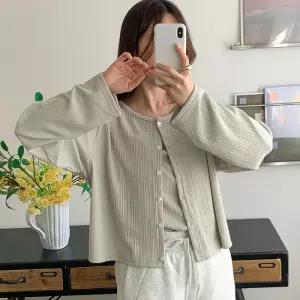 여자 봄 골지 라운드넥 루즈핏나시 가디건 세트