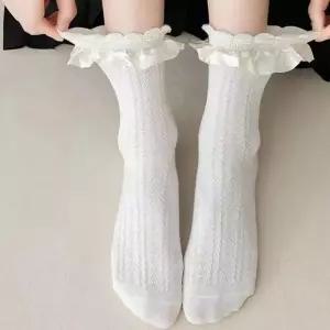 여성 발목 레이스 중목 양말 X3개 통기성 패션 학생 여자 중목 양말 패션 여름 면