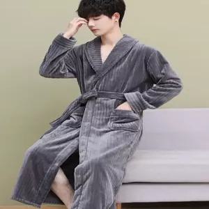 겨울 남성 극세사 플란넬 로브 샤워 목욕 가운 홈웨어