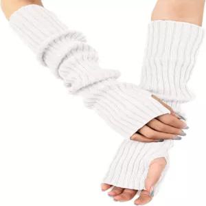 킨워 암 워머 소매 긴 손가락 없는 장갑 니트 미튼 손목 손 커버 여성용 엄지 구멍 포함