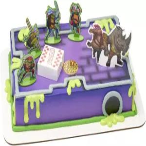 데코셋 십대 돌연변이 닌자 거북이TM 피자 파워 케이크 토퍼 거북이 인형이 있는 6피스 장식 사진 런처!