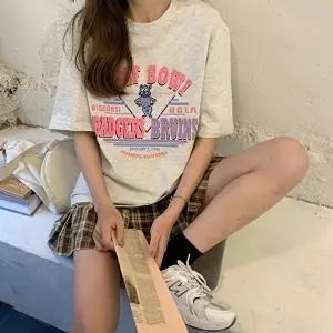 곰돌이 캐릭터 영문 레터링 프린팅 반팔 티셔츠 (KYR-WE63072)