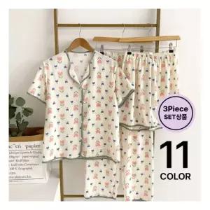 헤이븐 / SET상품 여성 산들 지지미 상하복 3피스 잠옷 세트/ 11컬러