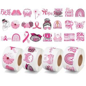 A1diee 유방암 인식 스티커 - 2000피스 핑크 분홍색 리본 싸움 롤 선물, 여성, 여성 건강 미학 비닐 데칼 자선 행사 파티장식 선물 용품, 5.1cm(2인치)