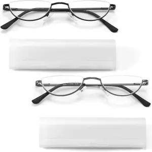 Touk 하프 프레임 리딩 안경 안티 블루 라이트 UV 필터 문 렌즈 세미 림 스프링 힌지 리더기 여성용 케이스