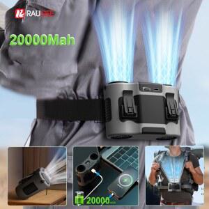 휴대용 허리 클립 팬 공기 웨어러블 미니 작업을위한 USB 야외 충전식 배출구 이중 20000Mah